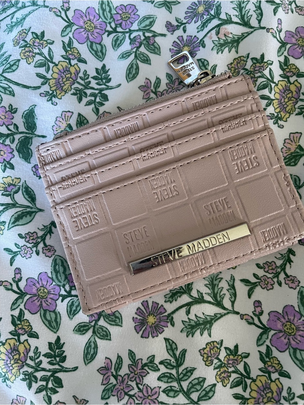 Steve Madden Light Blush Pink Card Case with Gold Plaque